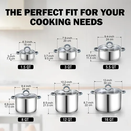 Vista 2 de Cook N Home Olla de acero inoxidable de 3 cuartos de galón, olla pequeña con tapa de vidrio, olla básica para saucier, asas de silicona que se