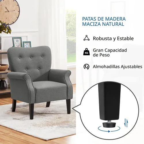 Vista 7 de Yaheetech Sillón Moderno, Silla de Acento de Mediados de Siglo con Patas de Madera Resistentes y Respaldo Alto para Espacios Pequeños, Silla de Club