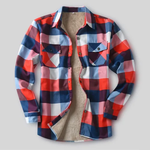 Vista 16 de Camisas casuales de franela de manga larga con botones y ajuste regular para hombre para otoño e invierno con forro polar