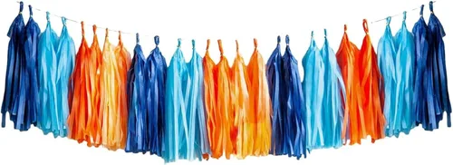 Vista 21 de 30 guirnaldas de borlas brillantes beige, amarillo y naranja para decoraciones de fiesta
