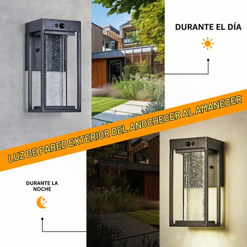 Vista 4 de Luz de Pared Solar para Exterior con Sensor de Movimiento de 3 Modos, Sconce Exterior de Cristal con Luz LED de 4000K 250LM para Puerta Frontal