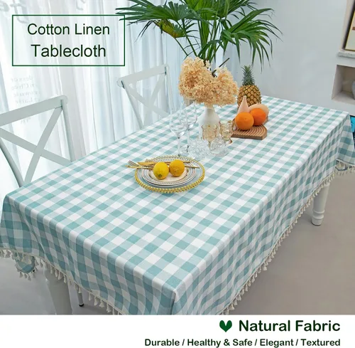Vista 4 de Midsummer Breeze - Mantel a cuadros cuadrado de mezcla de algodón y colección Gingham, ideal para cocina, restaurante, casa de campo, decoración