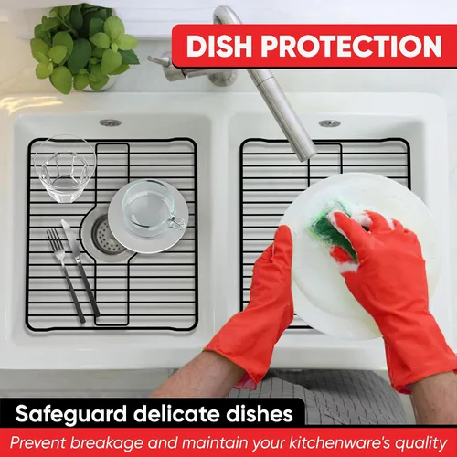 Vista 5 de Better Houseware Protectores de fregadero para fregadero de cocina, rejilla protectora de metal, 12 x 10.25 x 1 pulgadas, tapete negro