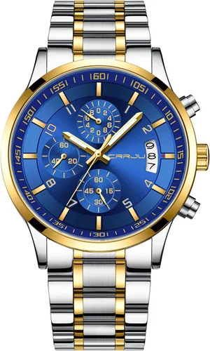 Vista 13 de CRRJU - Relojes de moda para hombre de acero inoxidable, cronógrafo, impermeables con fecha, de pulsera, correa de acero inoxidable, resistente al