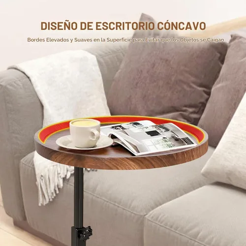 Vista 6 de Mesa auxiliar ajustable en forma de C, mesa auxiliar con ruedas para sofá, mesa giratoria de 360° para sala de estar, dormitorio, estudio y espacios