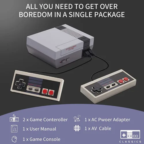 Vista 4 de Zeion Mini consolas de videojuegos retro clásica con 620 juegos para mango NES con 2 controladores salida AV