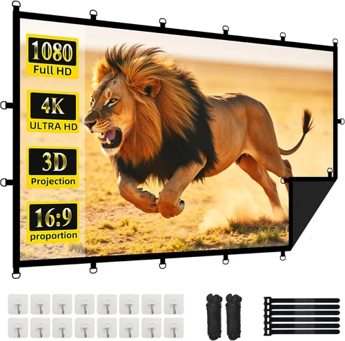 Vista 11 de Pantalla de proyección de 60 pulgadas, pantalla de película de proyección portátil OKEDUO 4K 16:9 HD, antiarrugas para interior y exterior