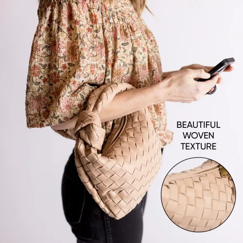 Vista 3 de Bolso de mano tejido de piel sintética suave para mujer, bolso de hombro tejido, bolso de mano casual, bolso de mano para mujer, bolso de mano