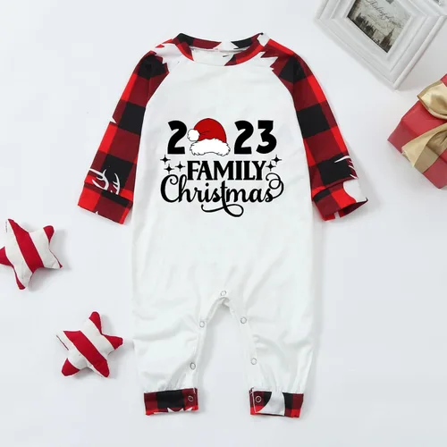 Vista 5 de Pijamas de Navidad a juego para la familia, pijamas clásicos de Navidad a cuadros rojos, divertidos pijamas lindos conjuntos de ropa de dormir