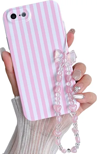 Vista 34 de Bonita funda a rayas para iPhone 6 Plus iPhone 6s Plus con cadena de cuentas, estética suave y delgada, funda protectora de poliuretano