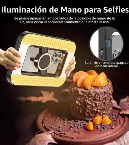 Vista 7 de Anillo de luz selfie magnético de 6000mAh RGB para iPhone, luz de teléfono recargable de 448 LED con soporte de trípode mini, estabilizador de mano