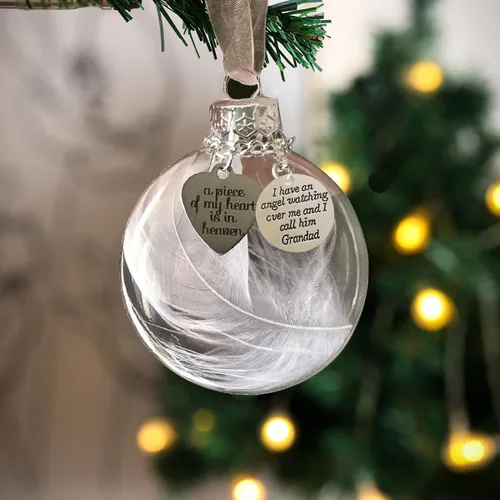 Vista 8 de Adornos conmemorativos para papá, bola de plumas transparente de Navidad - Una parte de mi corazón está en el cielo, regalo de condolencias por