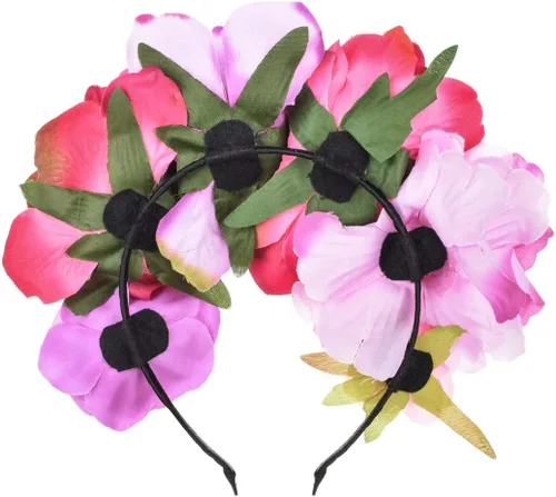 Vista 5 de DreamLily Frida Kahlo NC26 - Diadema con corona de rosas mexicanas para disfraz de fiesta de Halloween