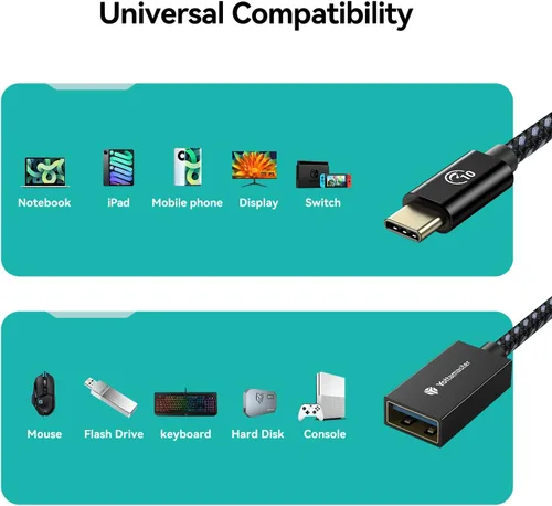 Vista 6 de Yottamaster Cable adaptador USB-C macho a USB-A hembra OTG - 10Gbps para teléfono, laptop, tableta e interruptor - 3.3 ft/3.3 pies
