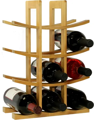 Vista 5 de Oceanstar WR1149 Estante de vino de bambú natural para 12 botellas, rojo, 15.75 x 5.75 x 1.75 pulgadas