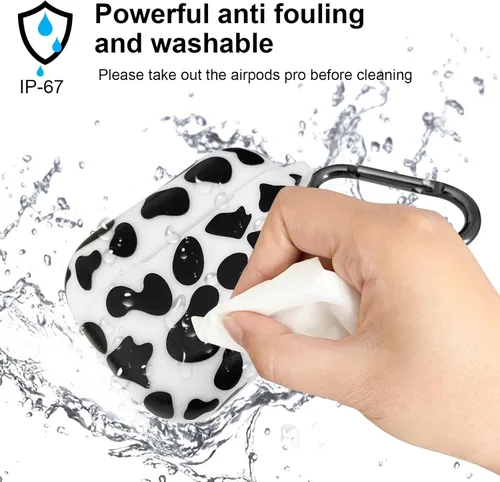 Vista 4 de Funda para Airpods Pro con llavero, funda protectora completa inspirada en lindo diseño de vaca, catalizador, de silicona, para mujeres, hombres