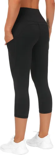 Vista 4 de THE GYM PEOPLE - Pantalones deportivos de yoga gruesos de tiro alto para mujer, con bolsillos y control de abdomen, leggings para entrenar y correr