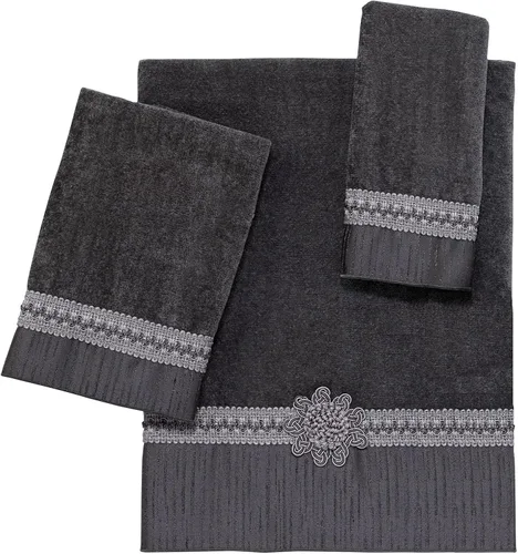 Vista 8 de Avanti Linens Medallón - Colección de puños trenzados suaves, toalla de mano, granito