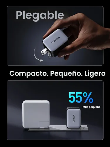 Vista 4 de UGREEN Nexode X - Cargador de pared USB C de 65 W, 3 puertos PPS ultra compacto, plegable, cargador rápido para MacBook Pro/Air, iPhone 17/16/15