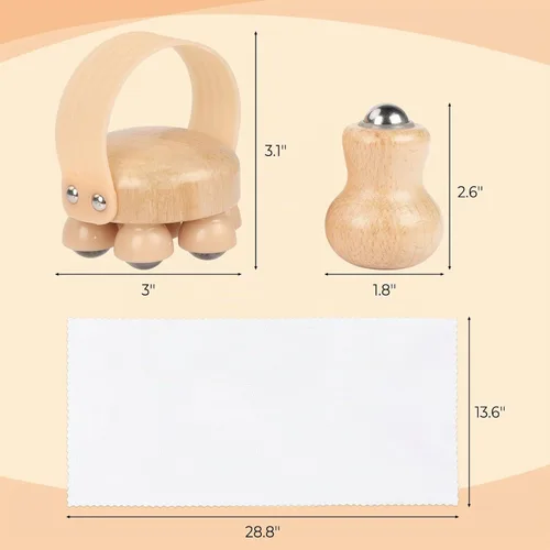 Vista 4 de Masajeador de mano de madera, paquete de 2 rodillos múltiples para contorno corporal
