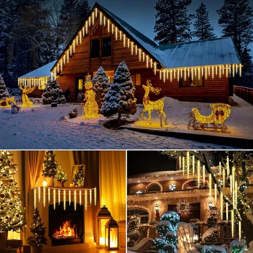 Vista 2 de Brightown luces de carámbanos para Navidad al aire libre, 19.8 pies con 20 tubos grandes, 480 LED, efecto de caída de lluvia de meteoritos, luces