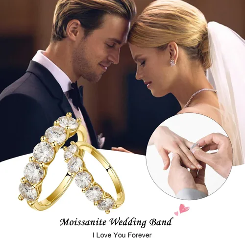 Vista 6 de SMILEST 5 Stone Moissanite Rings for Women, D Color VVS1 Clarity Brilliant Round Lab Created Diamond Rings 14K White Yellow Rose Gold Vermeil