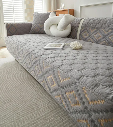 Vista 5 de vctops Funda de sofá bordada con diamantes 100% de algodón, acolchada y suave, antideslizante, lavable, protector de muebles (gris, 28 x 28 pulgadas)