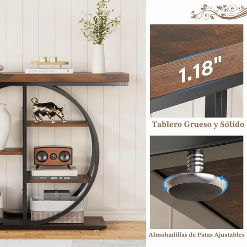 Vista 6 de LIFECHOVY Mesa Consola de 41.3" para Entrada, Mesa Industrial de Pasillo/Sofá con Estantes de Almacenamiento, Mueble de Acento Estrecho