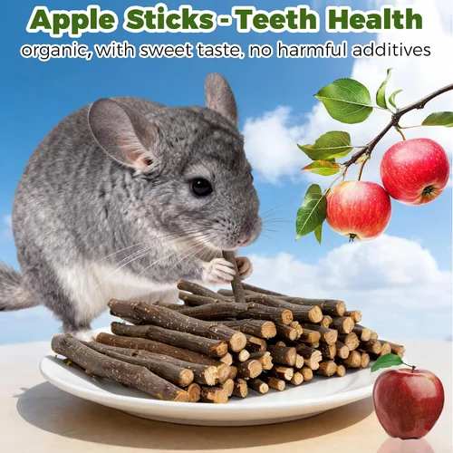 Vista 3 de Juguetes giratorios para masticar Chinchilla y palitos de manzana 2 pzas