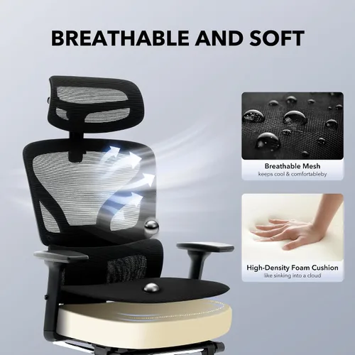 Vista 7 de Silla de oficina ergonómica - Silla de escritorio de malla para el hogar con soporte lumbar ajustable, silla de juegos de computadora con respaldo