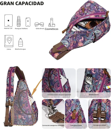 Vista 4 de KL928 Mochila de Lona Tipo Bandolera - Mochila Cruzada Pequeña para Hombro, Mochila Informal Diurna, Mochila para Hombre y Mujer (Versión Grande)