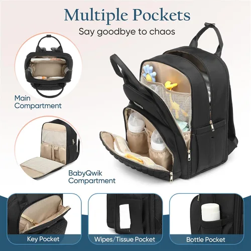 Vista 5 de Mochila para pañales Qualyphant - Bolsa de pañales extra grande para 2 niños gemelos (expandible 30-38L) - Mochila de viaje para bebé con cambiador