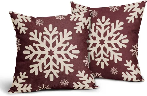 Vista 114 de Fundas de almohada decorativas de Navidad negras 40x40 cm con copos de nieve blancos de Navidad, juego de 2, temática rústica de invierno