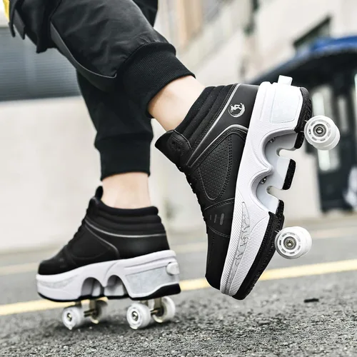 Vista 2 de Rueda de deformación de doble hilera Zapatos para caminar automáticos Deformación invisible Patín de ruedas 2 en 1 Patines de polea extraíble