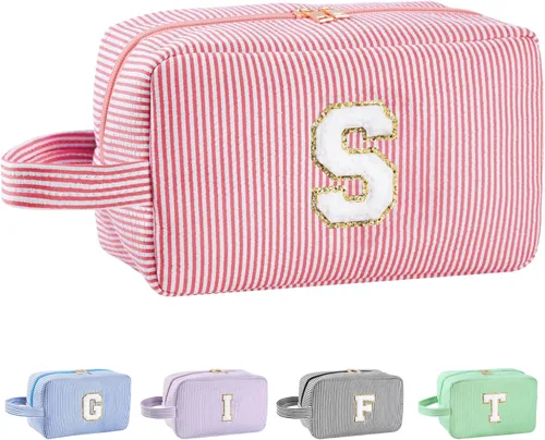 Vista 154 de Bolsa de maquillaje personalizada con inicial A-Z para mujeres, niñas y niños, bolsa de aseo de viaje, bolsa de maquillaje preparada, bolsa