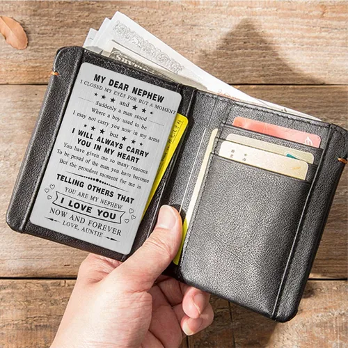 Vista 5 de Yobent Regalos de sobrino de la tía, tarjeta de cumpleaños de sobrino feliz, tarjeta de billetera personalizada regalo de tía favorita