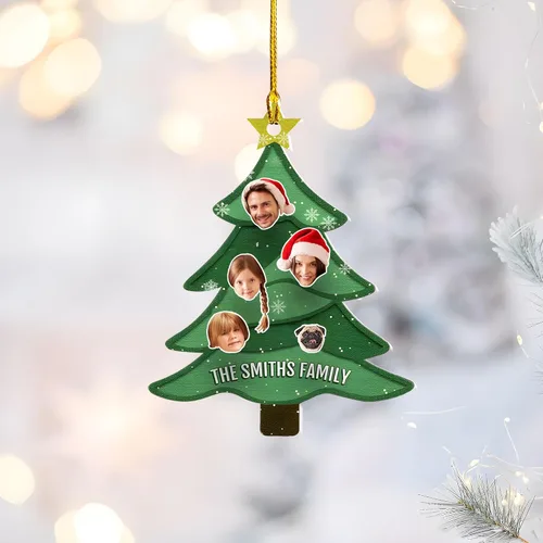 Vista 8 de Árbol de Navidad familiar con foto personalizada, adorno fotográfico personalizado, para papá, mamá, abuela, abuelo, hermana, hermano, marido