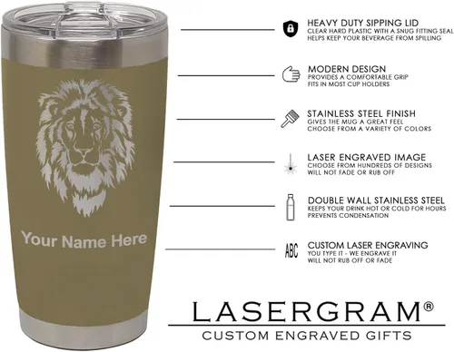 Vista 5 de LaserGram Vaso aislado al vacío de 20 onzas, cangrejo, grabado personalizado incluido (camuflaje verde)