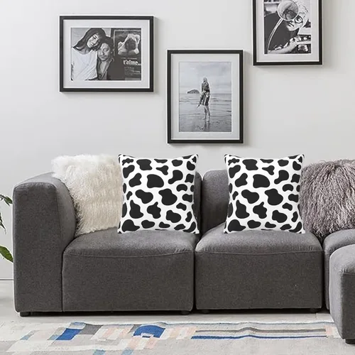 Vista 2 de Juego de 2 fundas de almohada con estampado de vaca de 18 x 18 pulgadas, color blanco y negro, fundas de cojín suaves para exteriores, para sofá