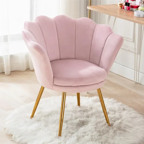 Vista 12 de chairus Silla de tocador de maquillaje blanca crema con respaldo, pequeña silla moderna tapizada de terciopelo con patas de metal dorado, bonita