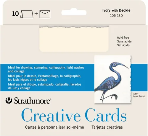 Vista 4 de Strathmore Tarjetas creativas, marfil con borde de cubierta, tamaño de anuncio, 3.5 x 4.8 pulgadas, paquete de 6, sobres incluidos, tarjetas