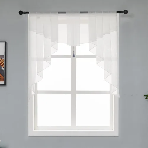 Vista 8 de PearAge Cortinas traslúcidas con cenefa para sala de estar, cenefa para ventanas de granja, cortinas festoneadas a medida con bolsillo para barra