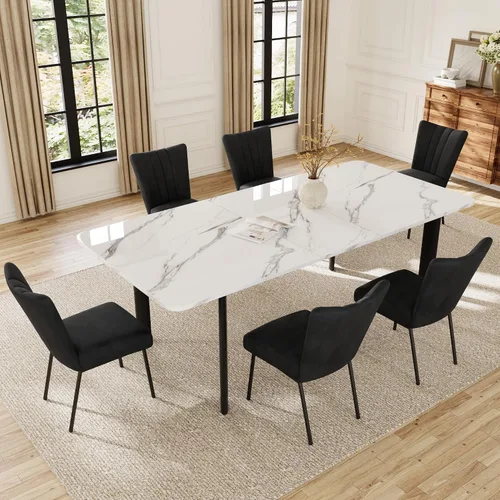 Vista 25 de HIPIHOM Mesa de comedor extensible para 6-8 personas, mesa gris oscuro