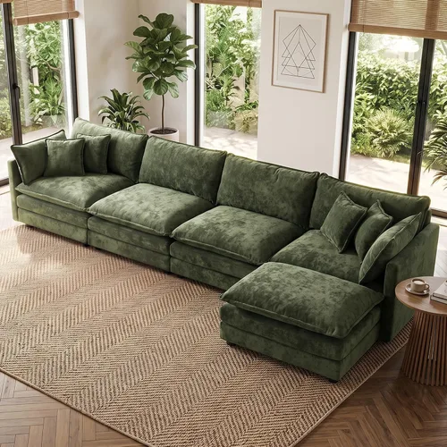 Vista 69 de Sofá individual modular de chenilla con otomana, sofá nube con almohada, color beige
