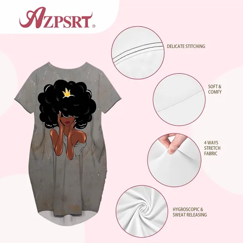 Vista 3 de AZPSRT Vestido suelto casual con estampado de arte afroamericano para mujer