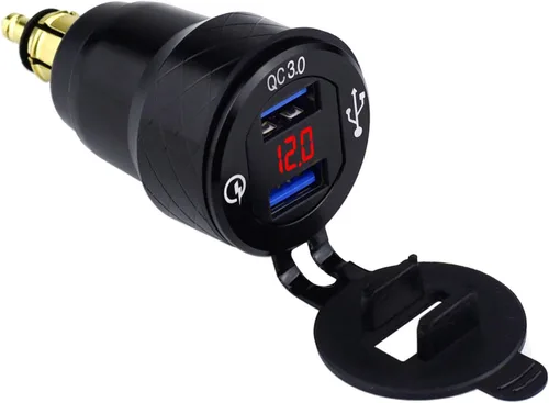 Vista 9 de DIN Hella Plug to Dual QC 3.0 Cargador USB Adaptador de corriente con voltímetro e interruptor de encendido/apagado para BMW Ducati Triumph Dual QC