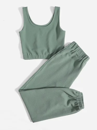 Vista 2 de Floerns Conjunto deportivo de dos piezas para mujer con cordón en la cintura