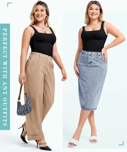 Vista 5 de LODAY Camisetas sin mangas de compresión para mujer, moldeadoras, control de abdomen, cuello cuadrado, camisola