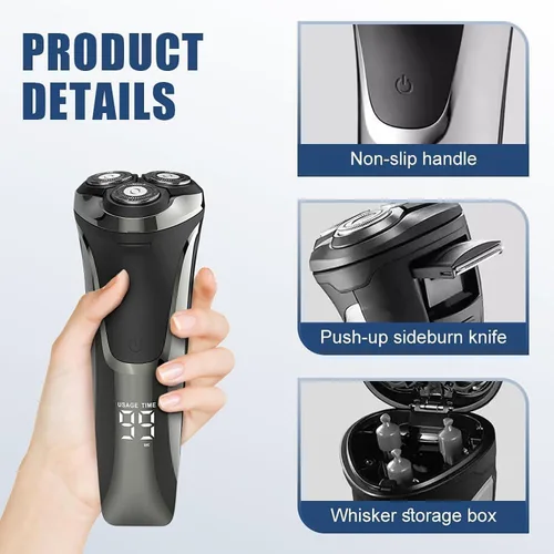 Vista 4 de Snapbuy - Maquinilla de afeitar eléctrica para hombres, afeitadora eléctrica Snapbuy Pro del padre, afeitadoras eléctricas para hombres, Ipx7 Negro