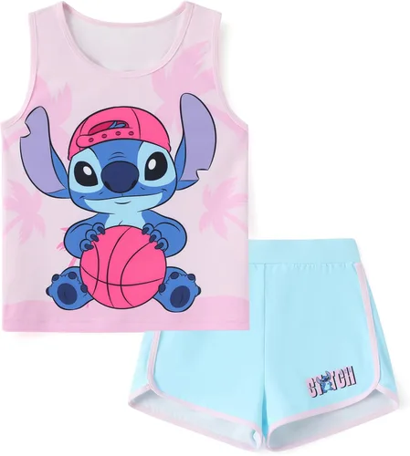 Vista 22 de Disney Stitch, Frozen, Minnie Mouse, Princesa, Winnie Tank Top+Shorts Dolphin para niñas, conjunto deportivo de entrenamiento de verano